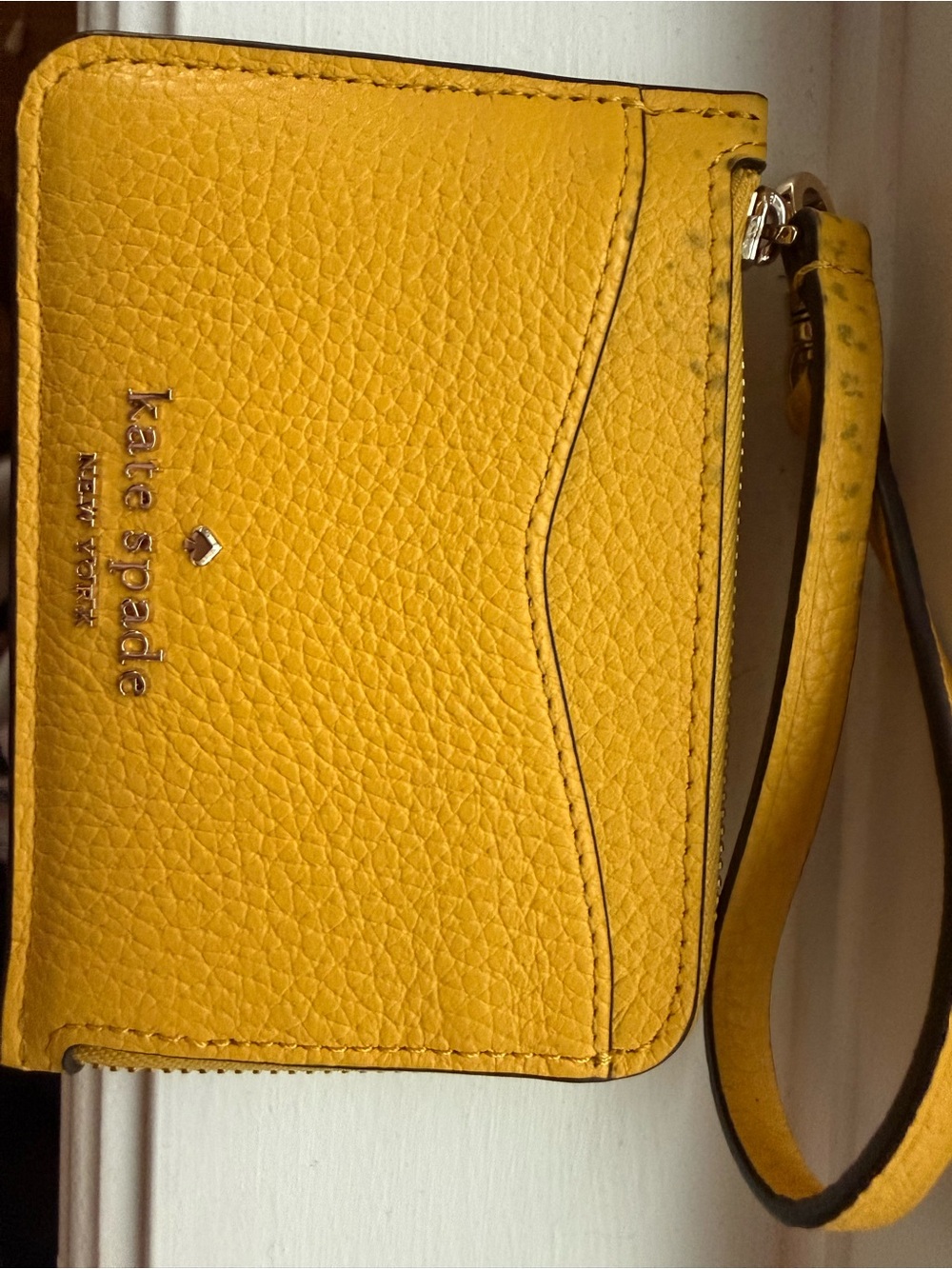 kate spade Yellow Pebbled Leather Wristlet Clutch with Wrist Strap - Picture 1 of 2